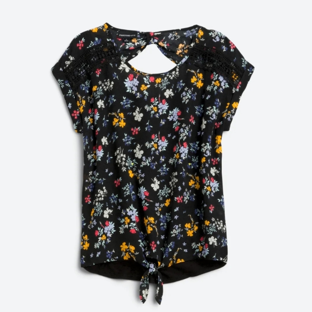 Briella Tie Front Mixed Material Blouse